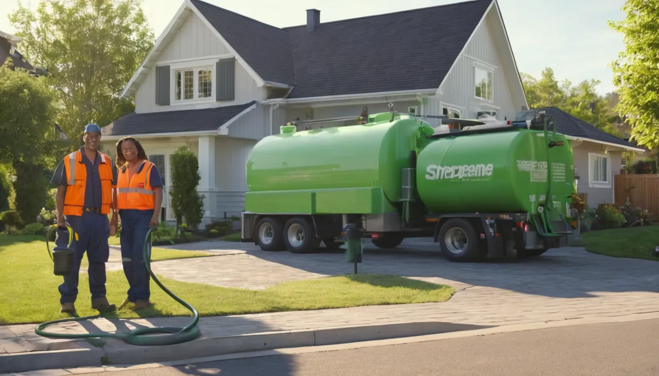 Independent provider pumping a septic tank at a Marine on St. Croix home while a homeowner looks on